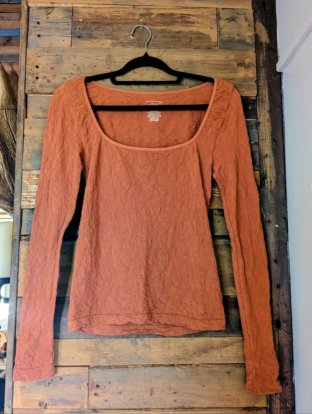 Free People Have It All Long Sleeve Scoop Neck Top in Rust Orange